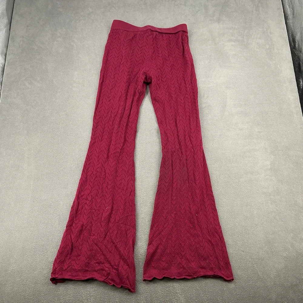 Forever 21 Burgundy Knit Flare Pants Chevron Pointelle Bell Bottoms Womens‎ Med